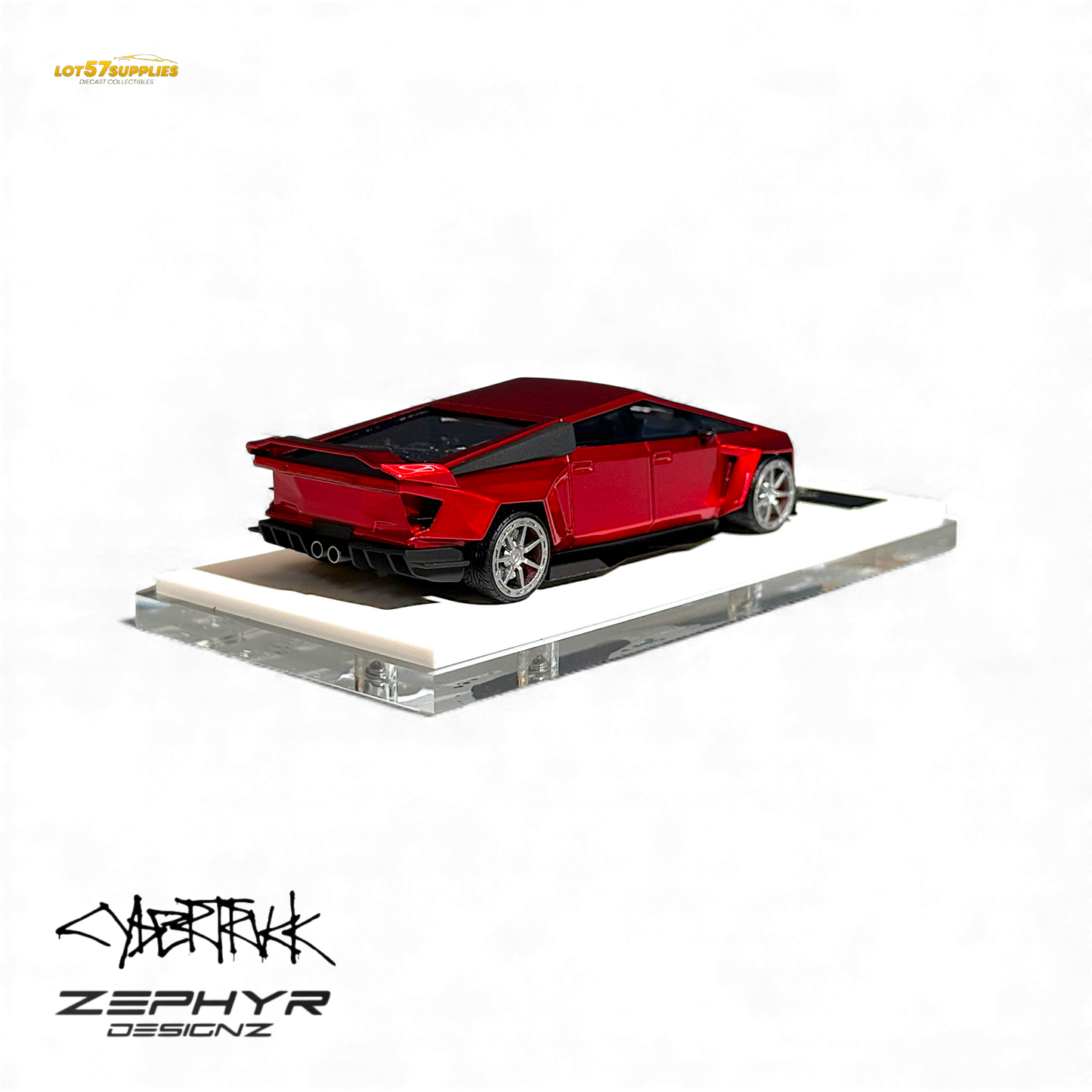 Error404 Tesla Cybertruck Custom Widebody Lowered - Metallic Red 1:64