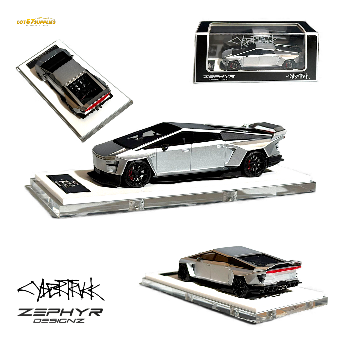 Error404 Tesla Cybertruck Custom Widebody Lowered - Silver 1:64