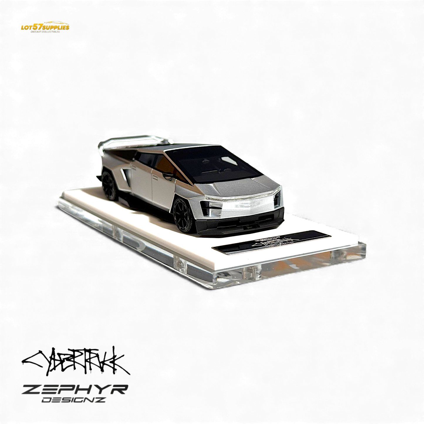 Error404 Tesla Cybertruck Custom Widebody Lowered - Silver 1:64