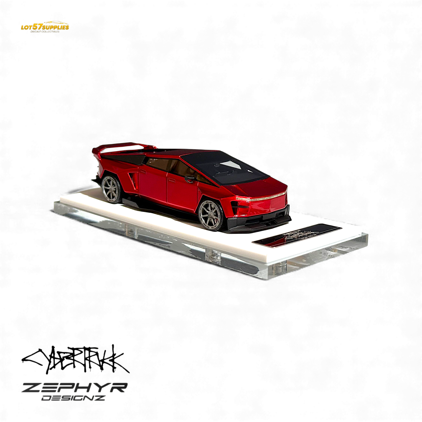 Error404 Tesla Cybertruck Custom Widebody Lowered - Metallic Red 1:64