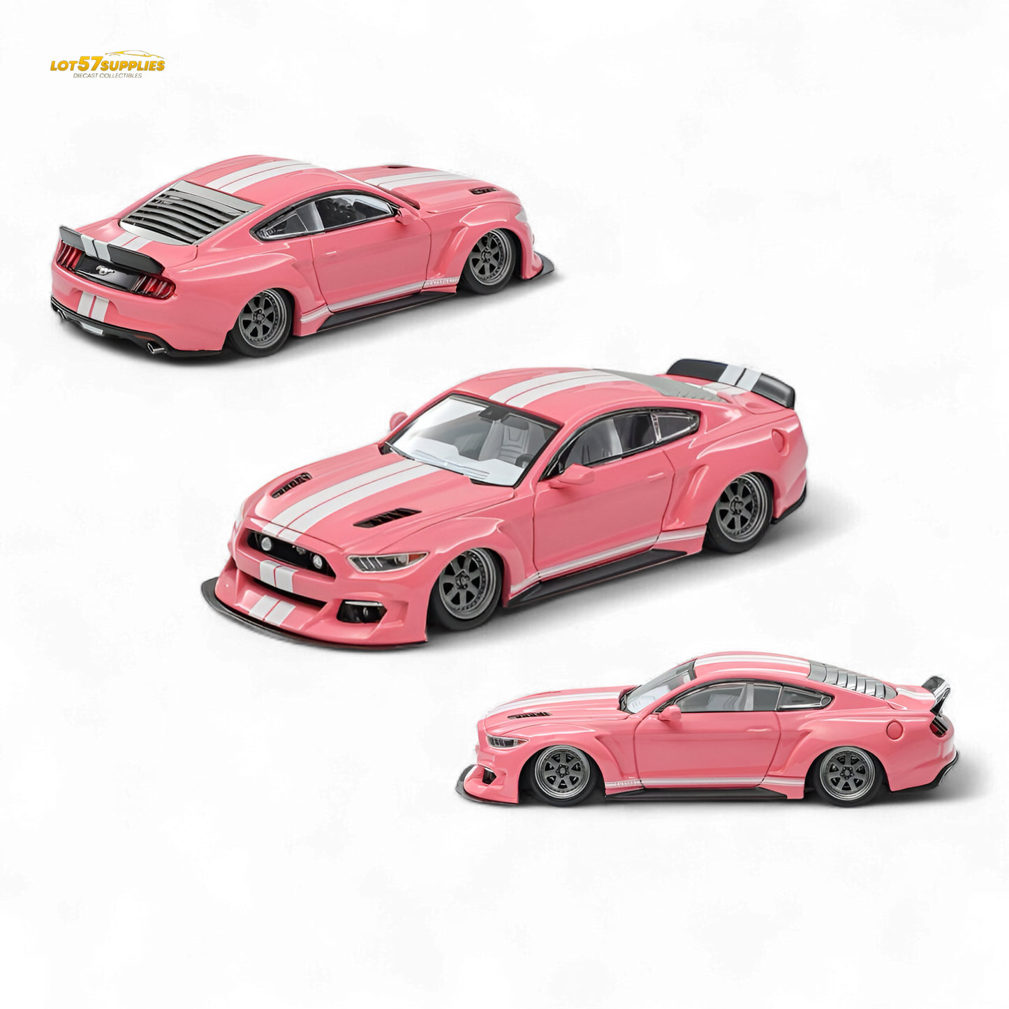 (Pre-Order) Liberty 64 Mustang Lowered Widebody Kit - Metallic Pink + White Stripes 1:64