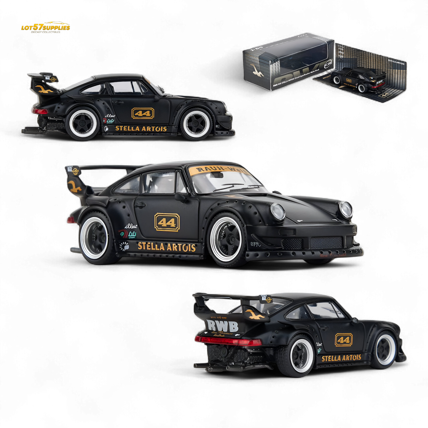 (Pre-Order) Model Model Porsche RWB 993 - Stella Artois #44 Matte Black 1:64