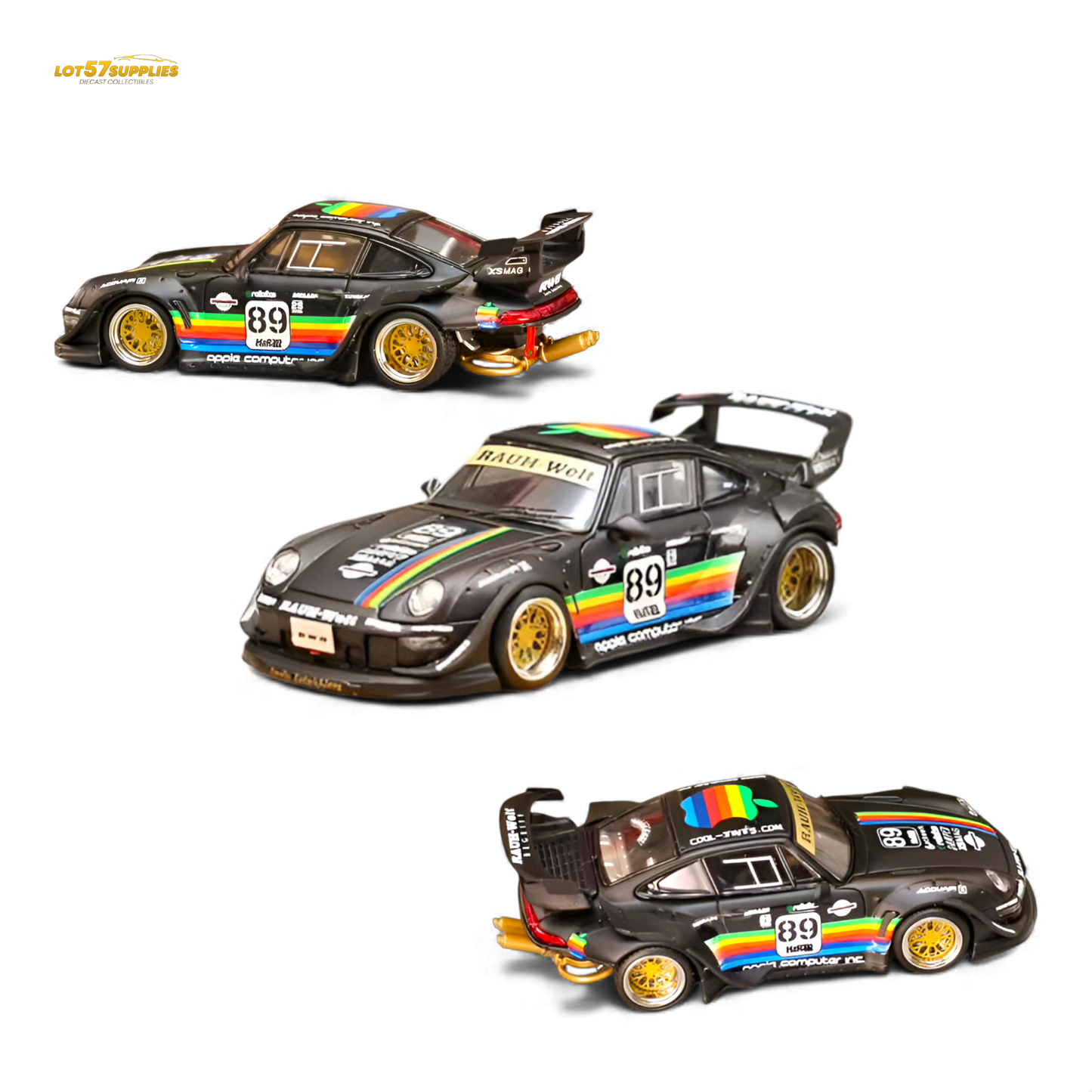 (Pre-Order) Street Weapon RWB 993 - Matte Black Apple Livery - Low Tail 1:64