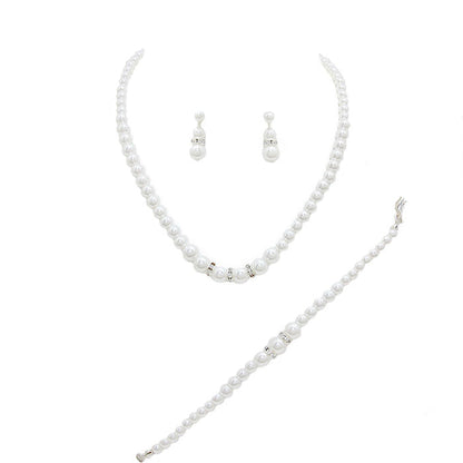 3 Piece Pearl Necklaces Earring Bracelet Set by Madeline Love