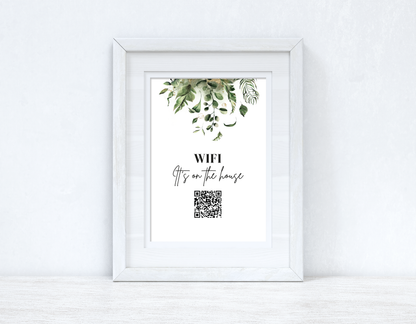 Wifi It's On The House Greenery Wifi QR Scan Home Wall Decor Print by WinsterCreations™ Official Store