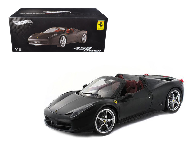 Ferrari 458 Italia Spider Matt Black Elite Edition 1/18 Diecast Car Model by Hot Wheels  free shipping USA