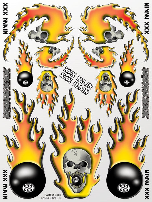 XXX Main XXXS006 Skulls O'Fire Sticker Sheet