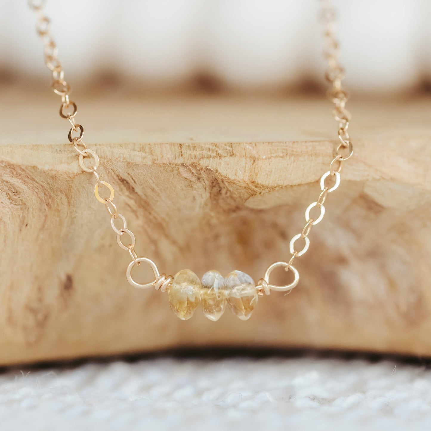 Yellow Citrine Beaded Bar Necklace by Salt and Sparkle