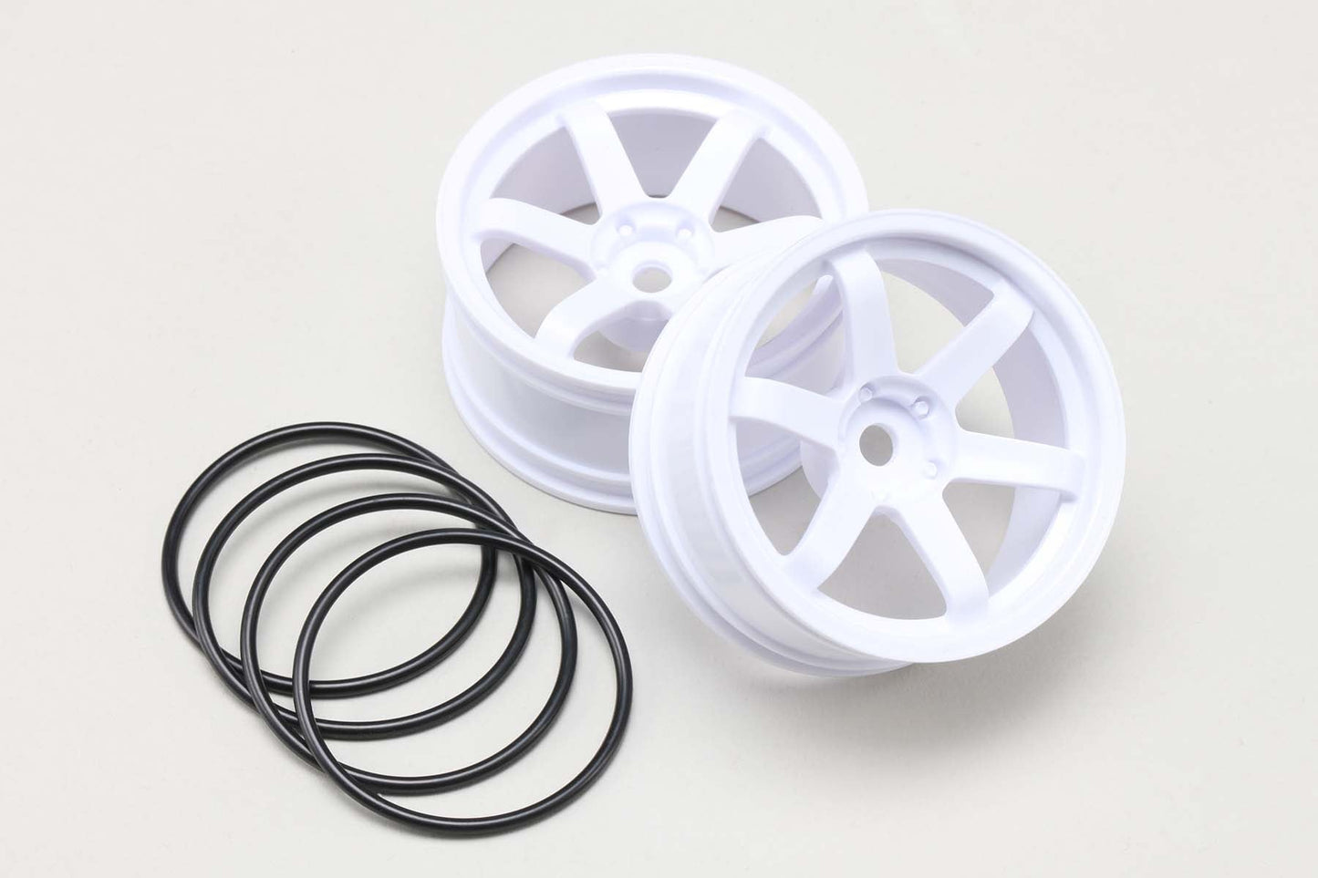 TW-5313W7 Yokomo 6 Spoke Drift Wheels (12mm Hex) (White) (7mm Offset)