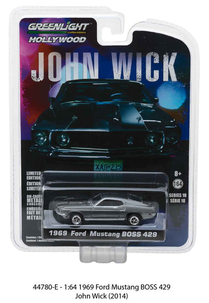 Greenlight 44780-E 1/64 1969 Ford Mustang Boss 429, John Wick