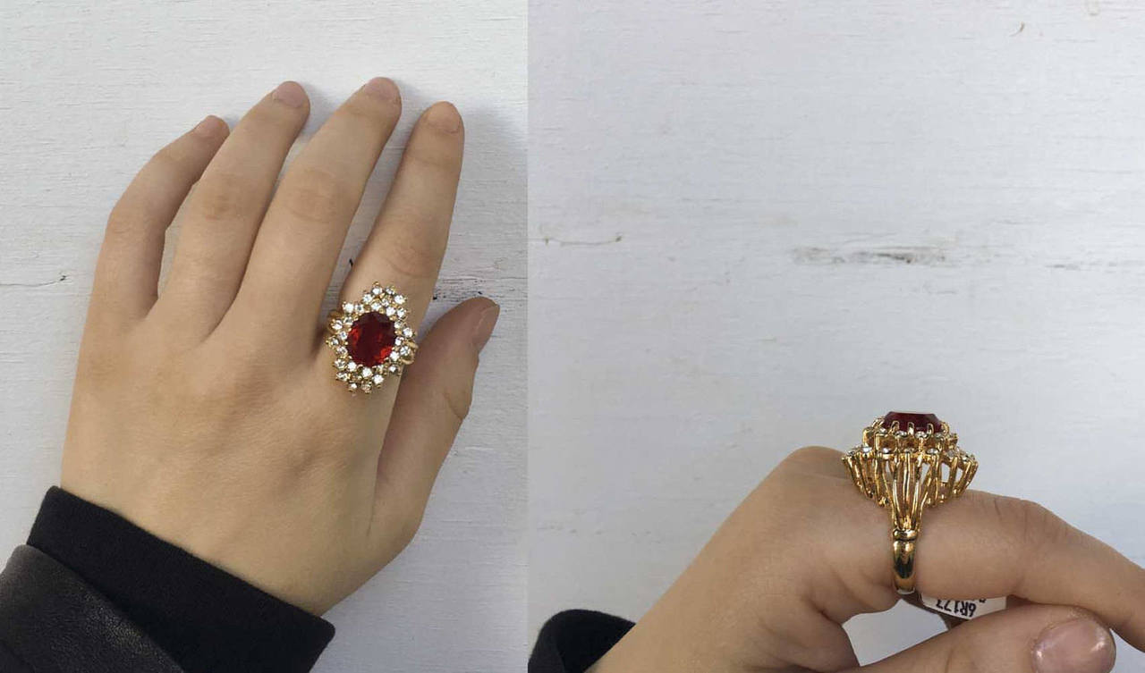 Vintage Women's Austrian Crystal Cocktail Ring 18k Gold Electroplated Birthstone Ring for Women by PVD Vintage Jewelry