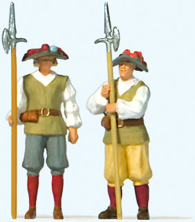 Preiser 28222 HO Scale Gate Guards in Medieval Dress pkg(2)