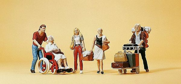 Preiser 10470 HO Scale Passengers Travelers Pushing Cart & Wheelchair
