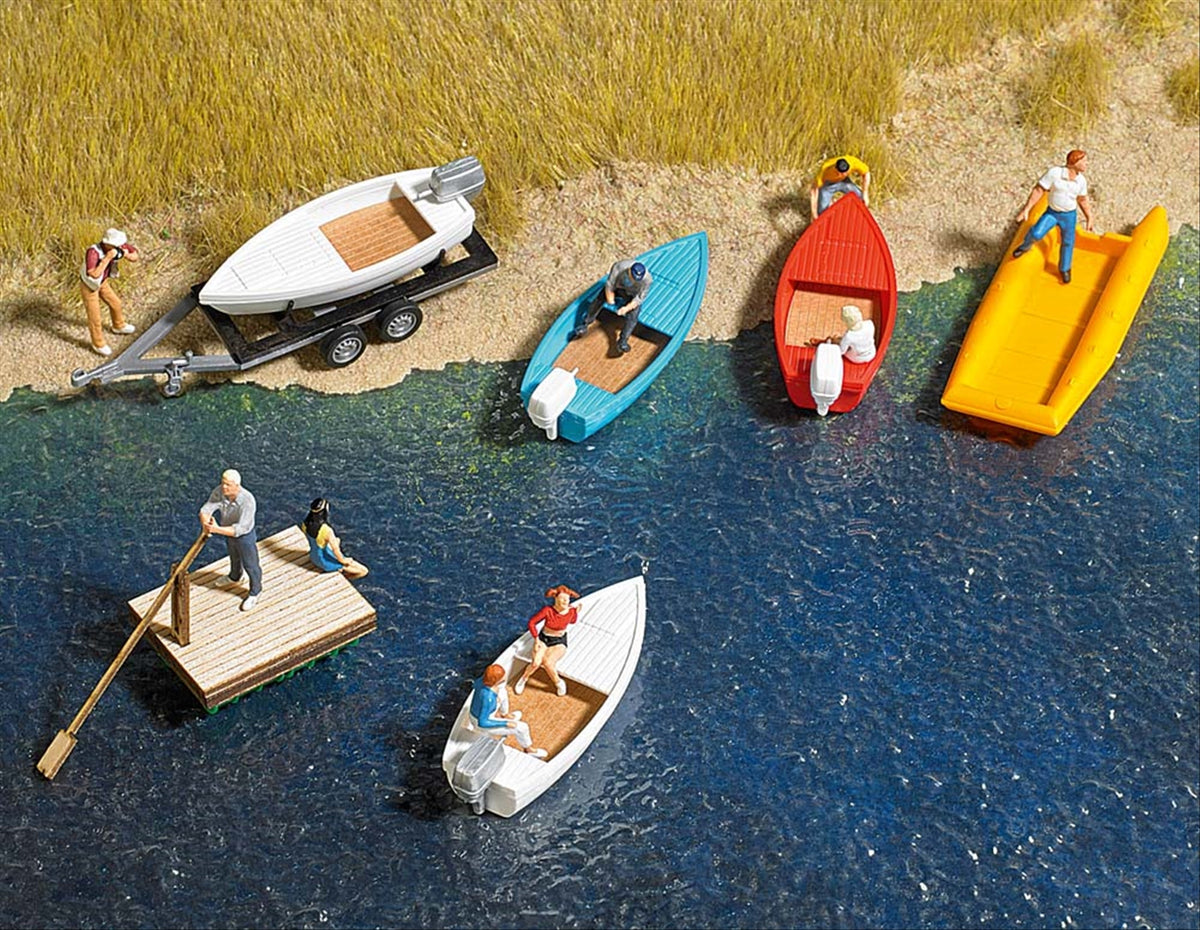 Busch 1157 HO Scale Boat & Raft Set with Trailer - Kit