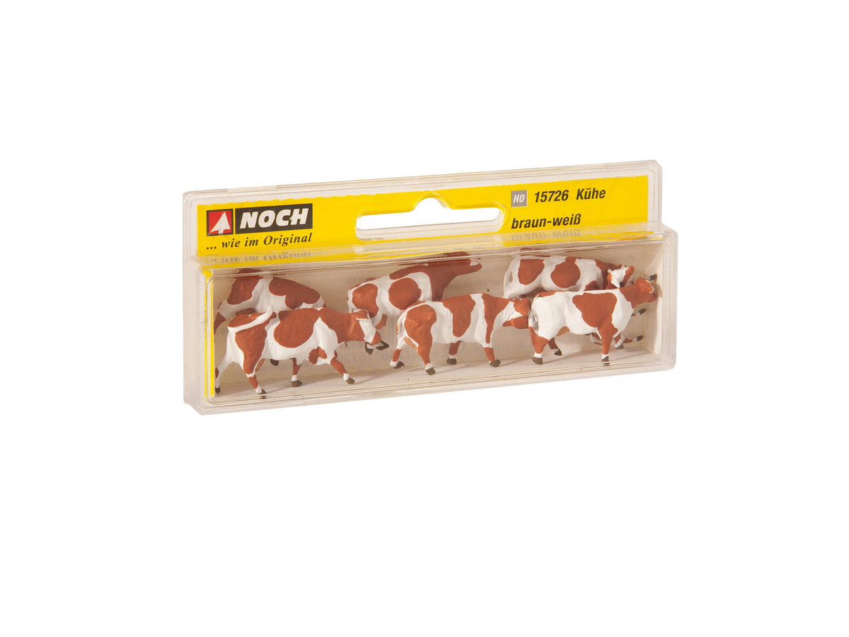 Noch 15726 HO Scale Cows Set, Brown & White, pkg(7)