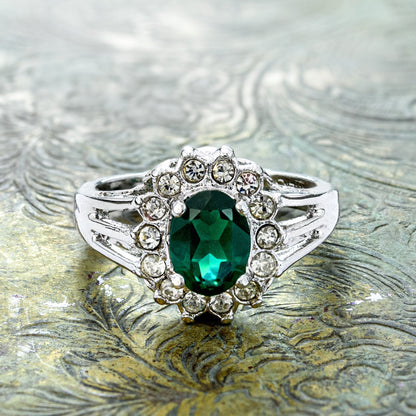 Vintage Jewelry Genuine Stone or Crystal Surrounded by Clear Austrian Crystals Ring Made in the USA by PVD Vintage Jewelry