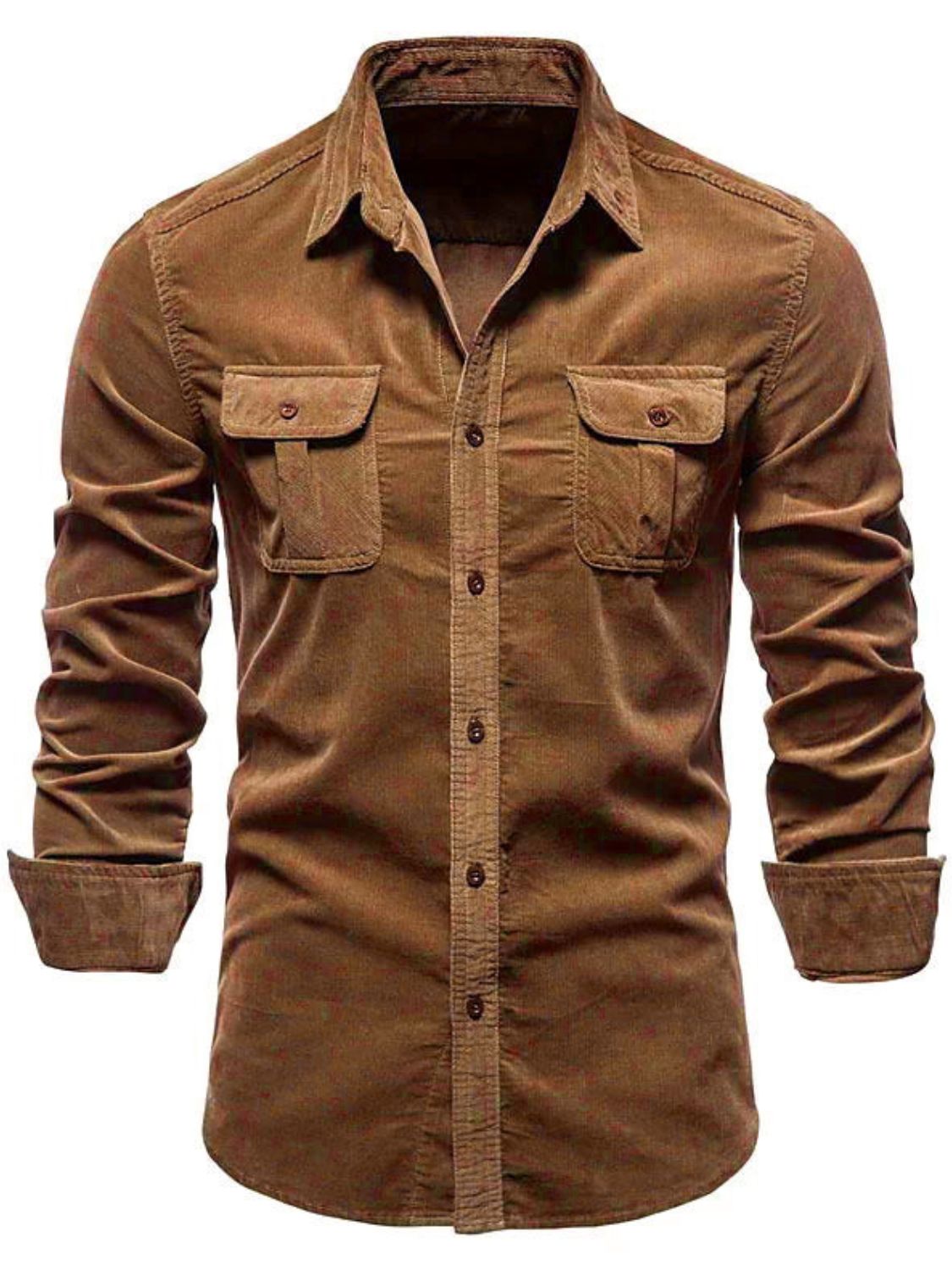 Men's Full Size Collared Neck Button Down Shirt with Chest Pockets Plus Size