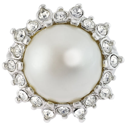 Vintage Ring 1970s Pearl Bead and Swarovski Crystal Ring 18k Gold  #R1782 by PVD Vintage Jewelry