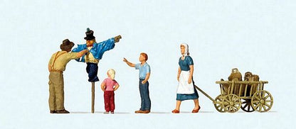 Preiser 10650 HO Scale Putting up the Scarecrow -- 4 Figures, Scarecrow & Cart