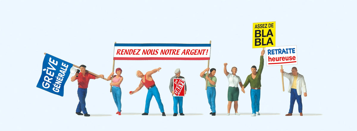 Preiser 10787 HO Scale Demonstrators w/French Signs Set