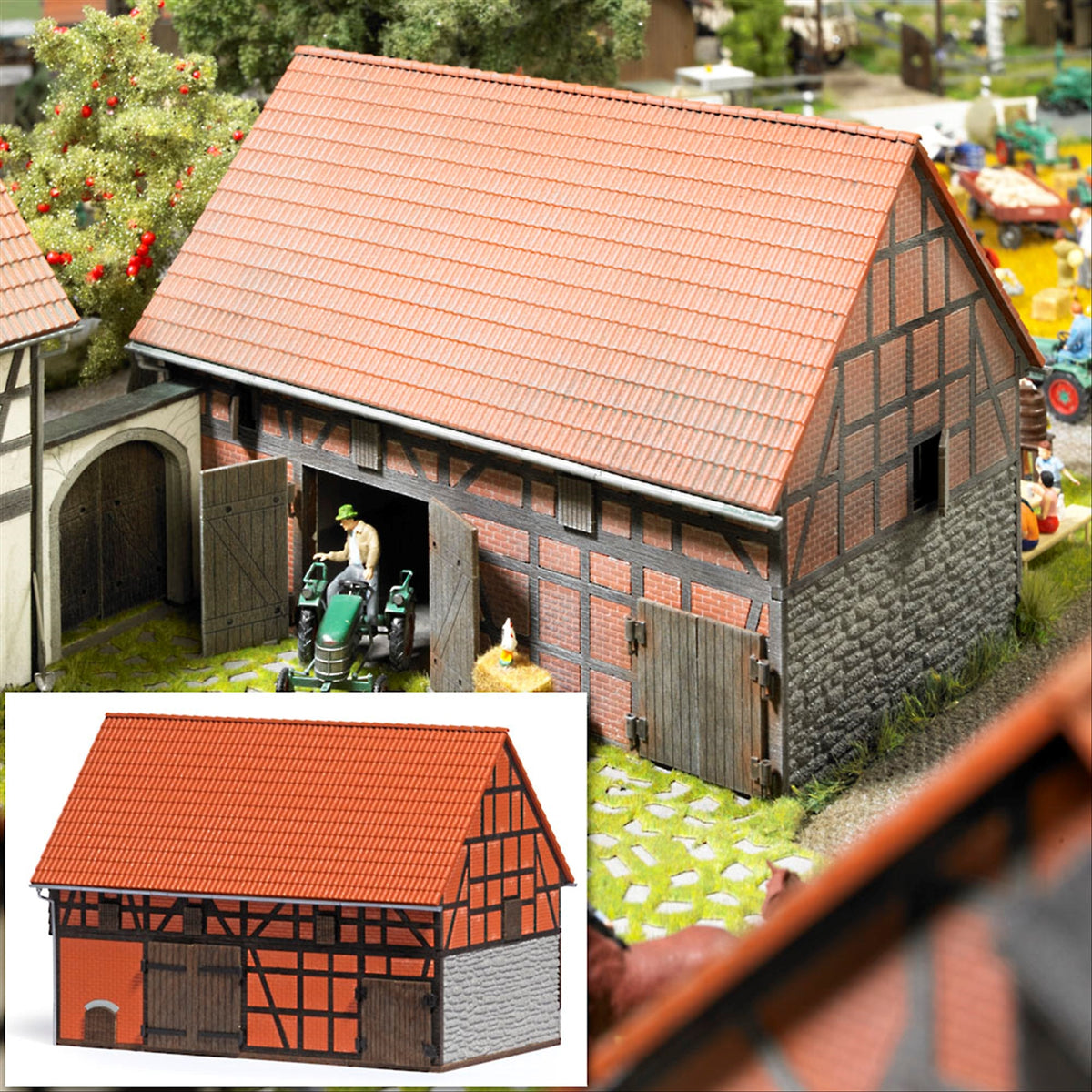 Busch 1506 HO Scale Half-Timbered Barn w/Small Stable Kit
