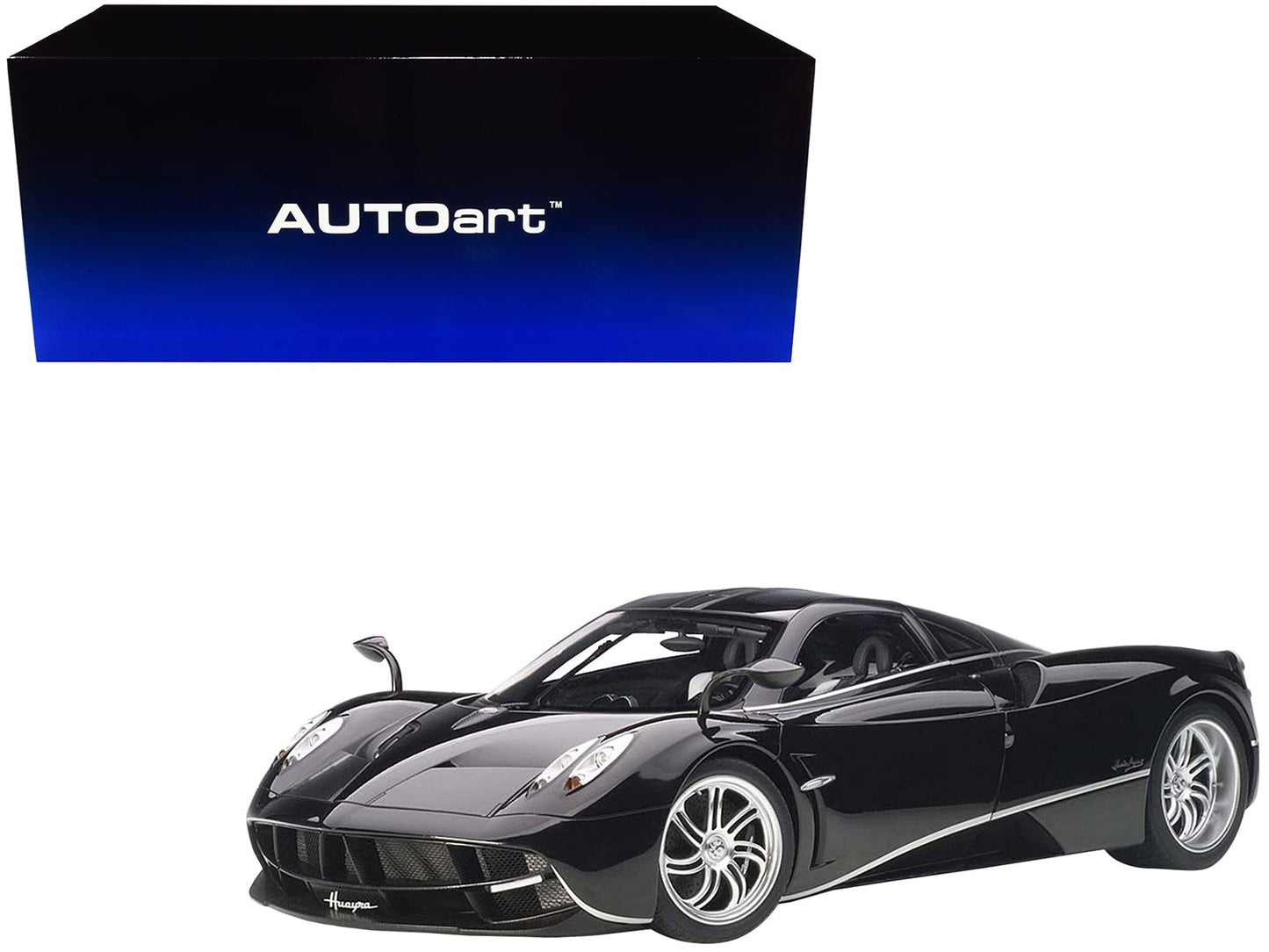Pagani Huayra Gloss Black with Silver Stripes and Silver Wheels 1/12 Model Car by Autoart  free shipping USA