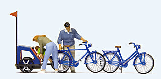 Preiser 10635 HO Scale Family Getting Ready for Bicycle Ride Mother