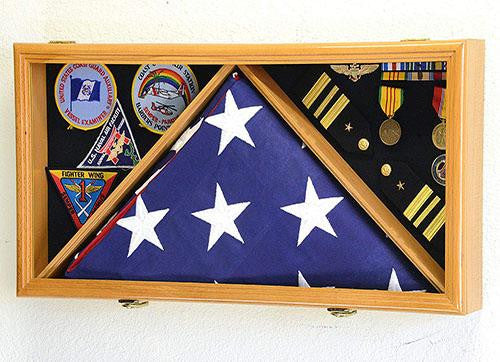 Large Flag & Medals Military Pins Patches Insignia Holds up to 5x9 Flag - Oak