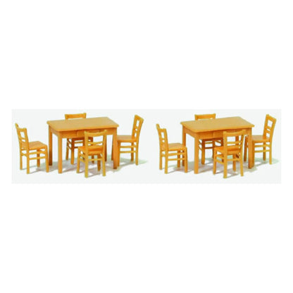 Preiser 17218 HO 2 Tables & 8 Chairs Set Natural Wood