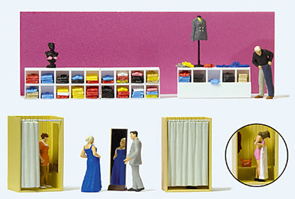 Preiser 10628 HO Scale Trying On Clothes Clothing Shop Interior