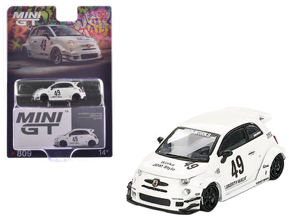 ABARTH 595 #49 "LB-Works x Abas Works" Gara White Limited Edition 1/64 Diecast Model Car by Mini GT  free shipping USA