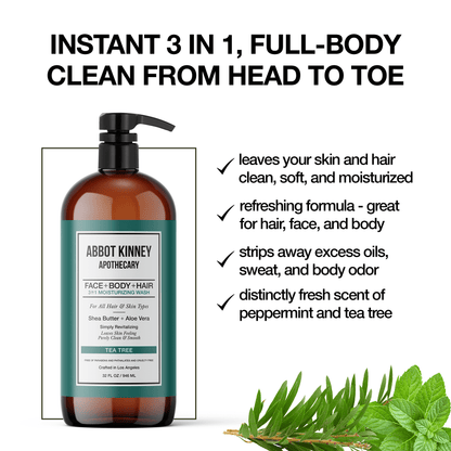 Abbot Kinney Apothecary Men's 3-in-1 Moisturizing Shampoo, Conditioner, and Body Wash, Tea Tree 32oz by  Los Angeles Brands