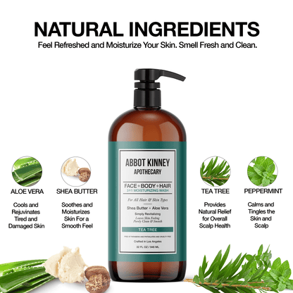 Abbot Kinney Apothecary Men's 3-in-1 Moisturizing Shampoo, Conditioner, and Body Wash, Tea Tree 32oz by  Los Angeles Brands