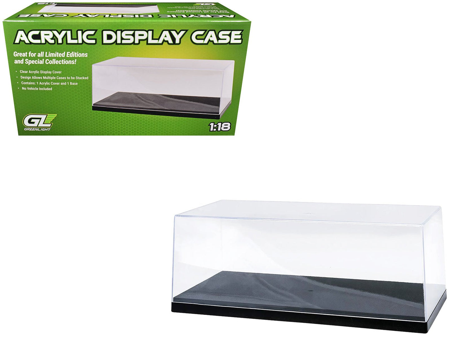 Acrylic Display Case for 1/18-1/24 Scale Model Cars with Black Plastic Base (Replaces Greenlight 55020) by Greenlight  free shipping USA