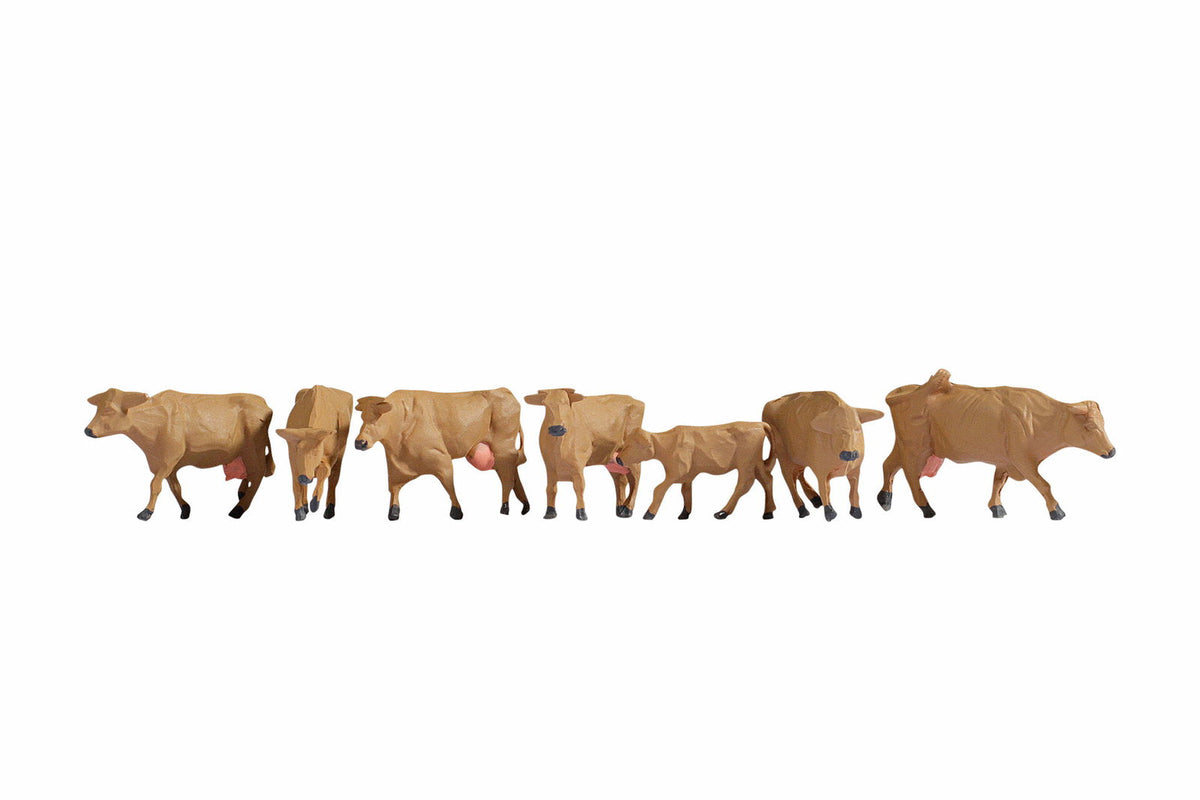 Noch 15727 HO Scale Cows Set, Brown, pkg(7)