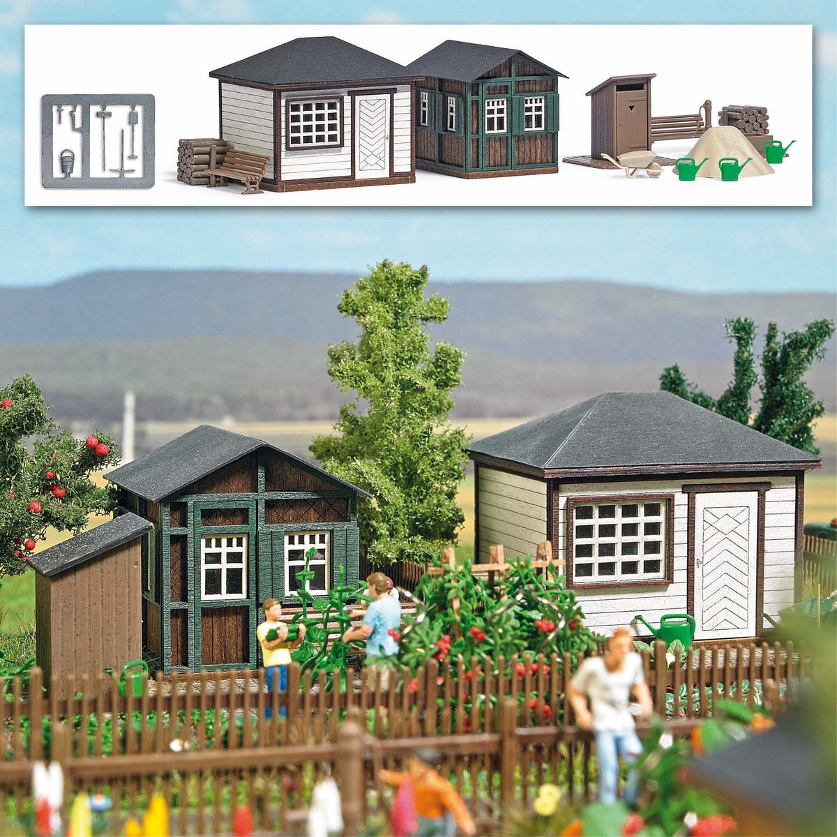 Busch 1616 HO Scale Garden Summer Sheds Set 1 Laser-Cut Kit