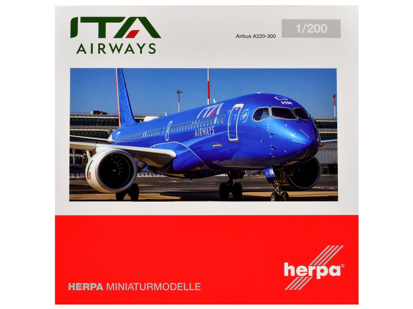 Airbus A220-300 Commercial Aircraft "ITA Airways" (EI-HHM) Blue with Tail Stripes 1/200 Diecast Model Airplane by Herpa  free shipping USA