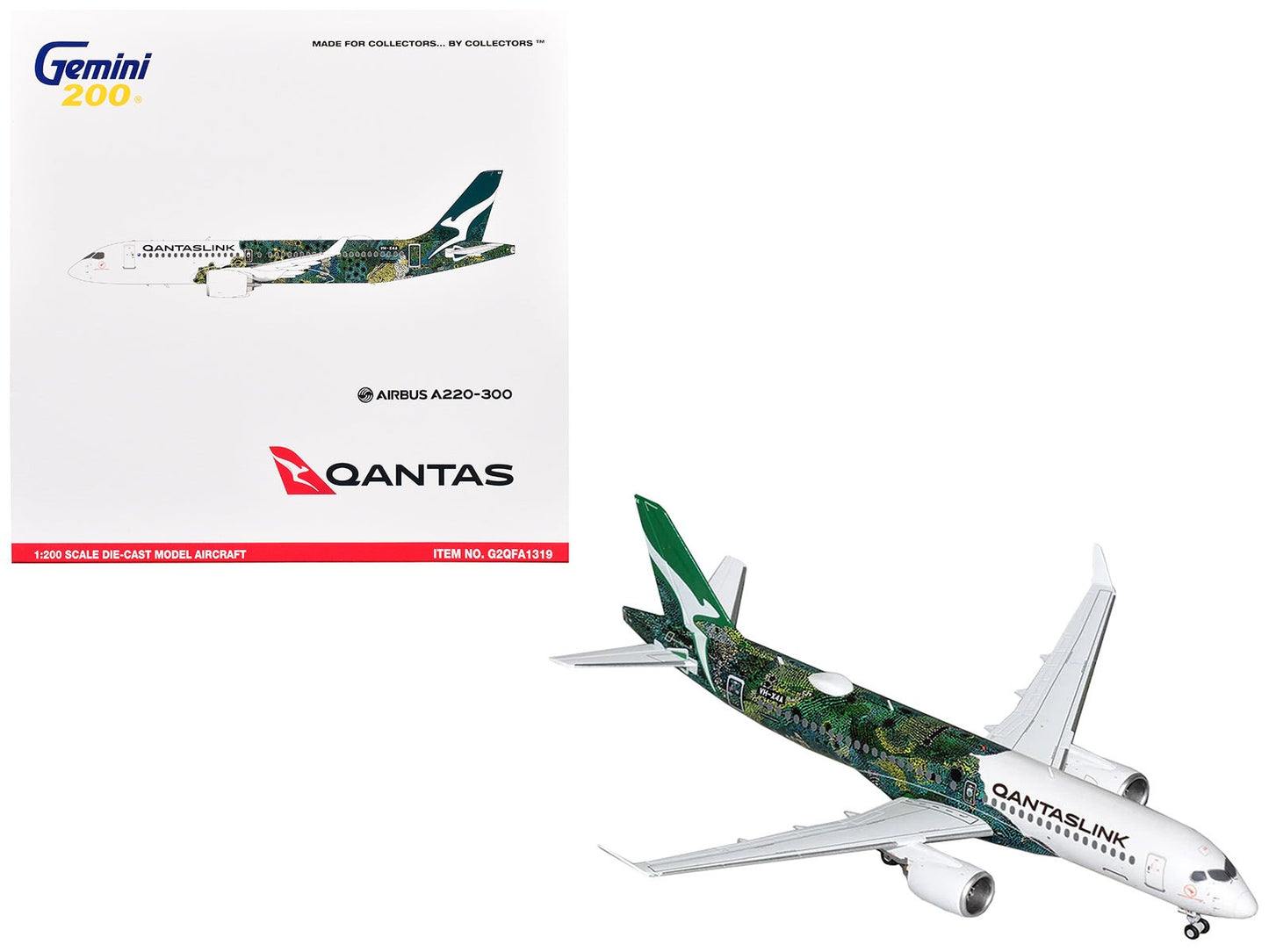 Airbus A220-300 Commercial Aircraft "QantasLink - Minyma Kutjara Tjukurpa Livery" (N531PA) White with Green Graphics "Gemini 200" Series 1/200 Diecast Model Airplane by GeminiJets  free shipping USA