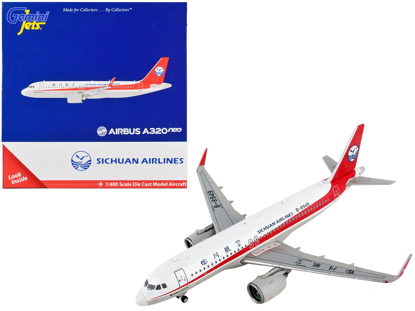 Airbus A320neo Commercial Aircraft "Sichuan Airlines" White with Red Stripes and Tail 1/400 Diecast Model Airplane by GeminiJets  free shipping USA