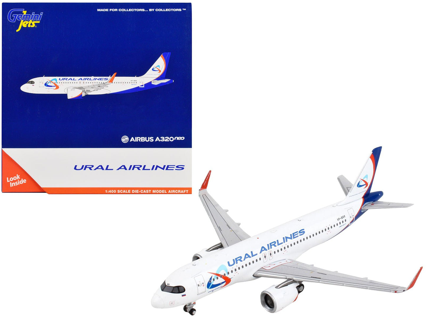 Airbus A320neo Commercial Aircraft "Ural Airlines" White with Blue Tail 1/400 Diecast Model Airplane by GeminiJets  free shipping USA