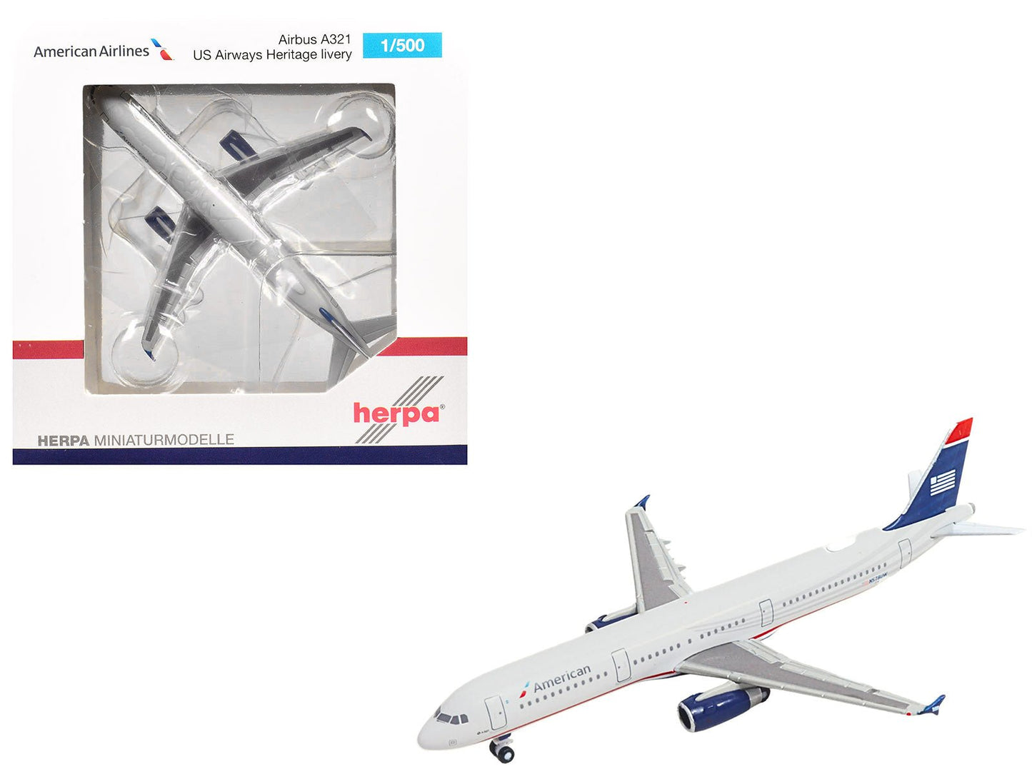 Airbus A321 Commercial Aircraft "American Airlines" (N578UW) Gray with Blue Tail 1/500 Diecast Model by Herpa  free shipping USA