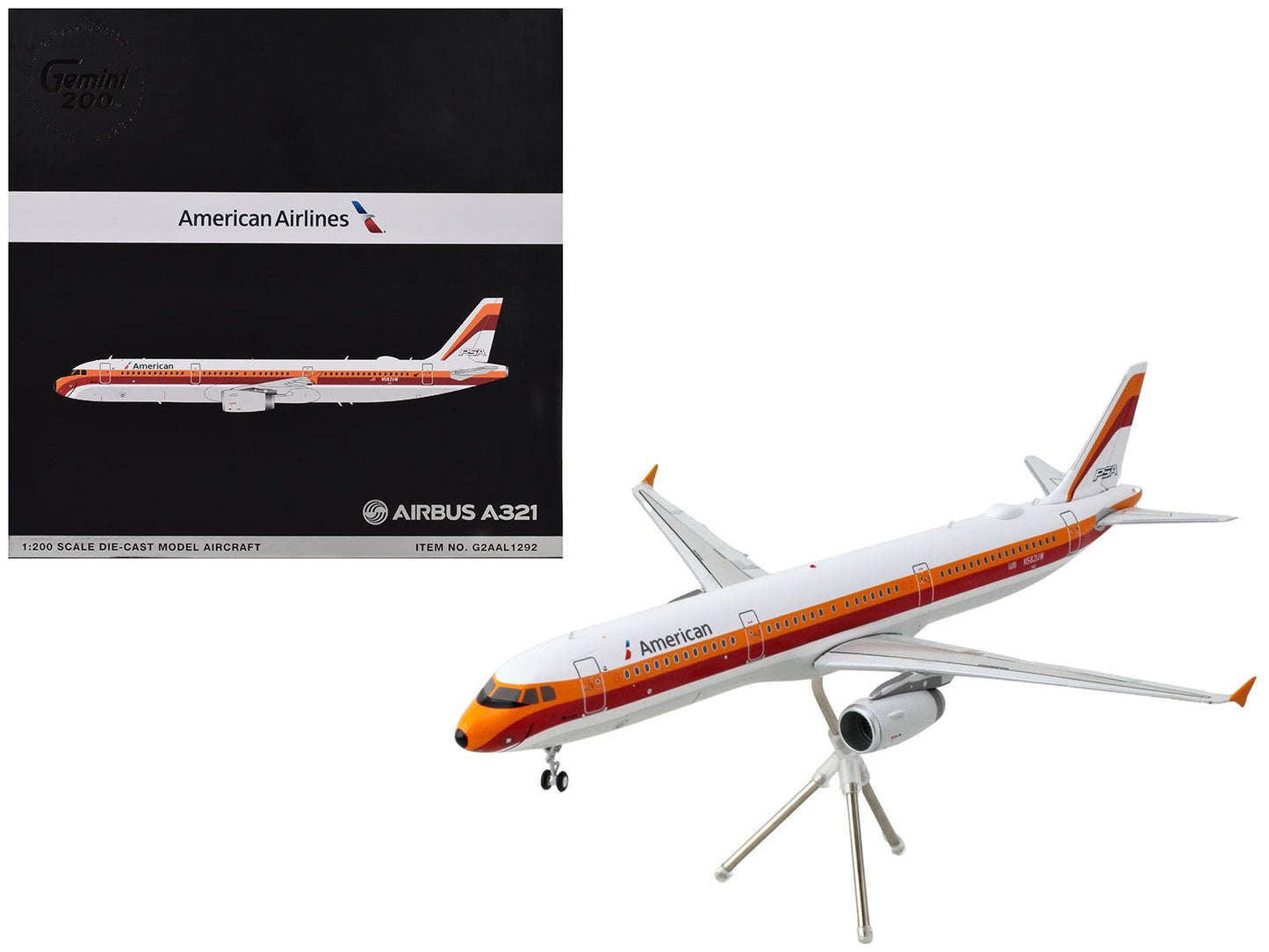Airbus A321 Commercial Aircraft "American Airlines - PSA" (N582UW) White with Red and Orange Stripes "Gemini 200" Series 1/200 Diecast Model Airplane by GeminiJets  free shipping USA