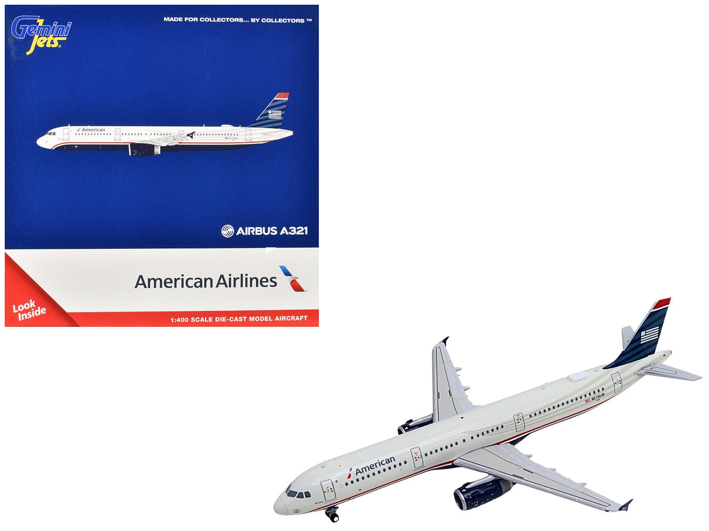 Airbus A321 Commercial Aircraft "American Airlines - US Airways Heritage Jet" (N578UW) White with Blue Tail 1/400 Diecast Model Airplane by GeminiJets  free shipping USA
