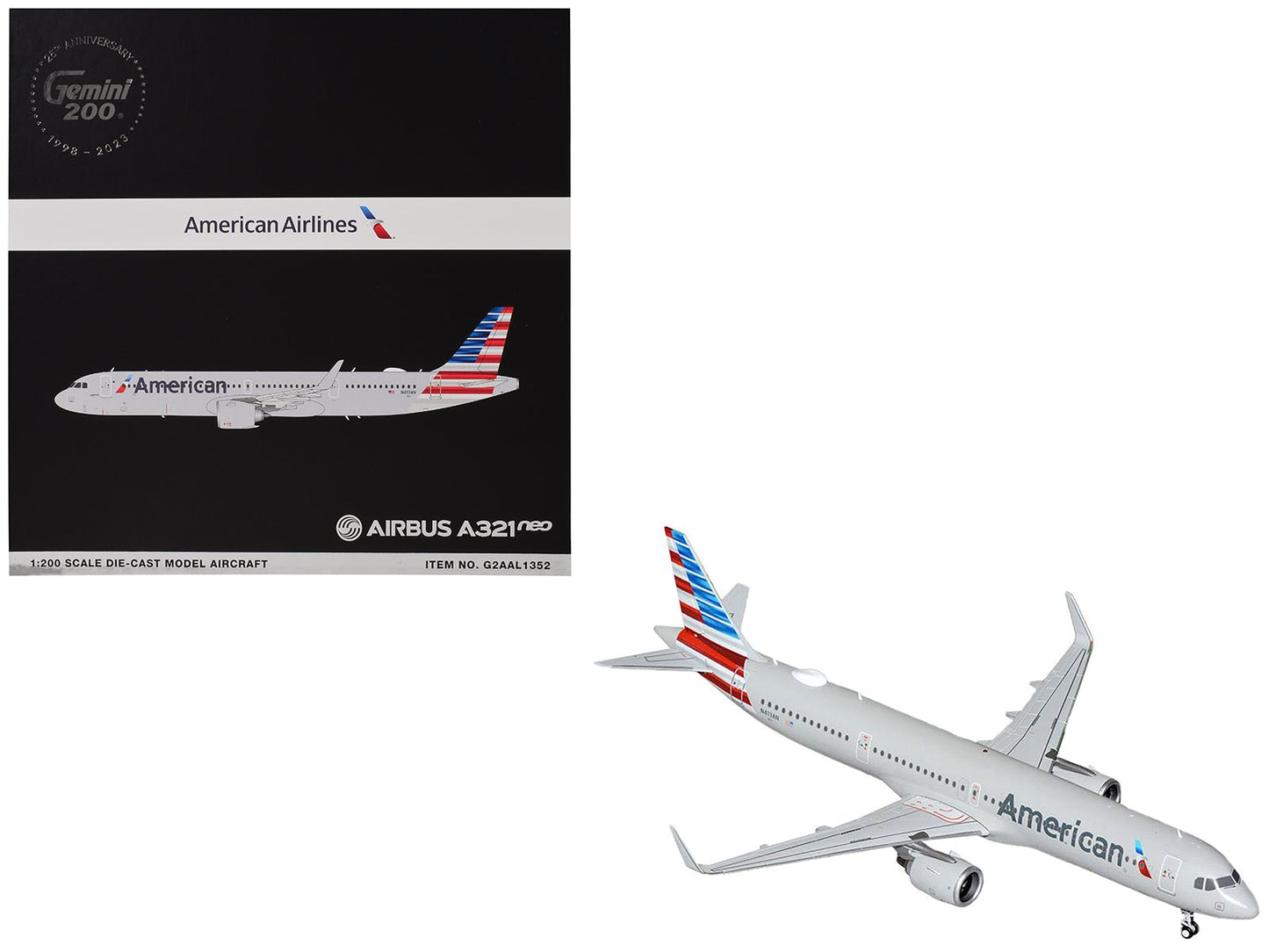 Airbus A321neo Commercial Aircraft "American Airlines" (N413AN) Gray with Striped Tail "Gemini 200" Series 1/200 Diecast Model Airplane by GeminiJets  free shipping USA