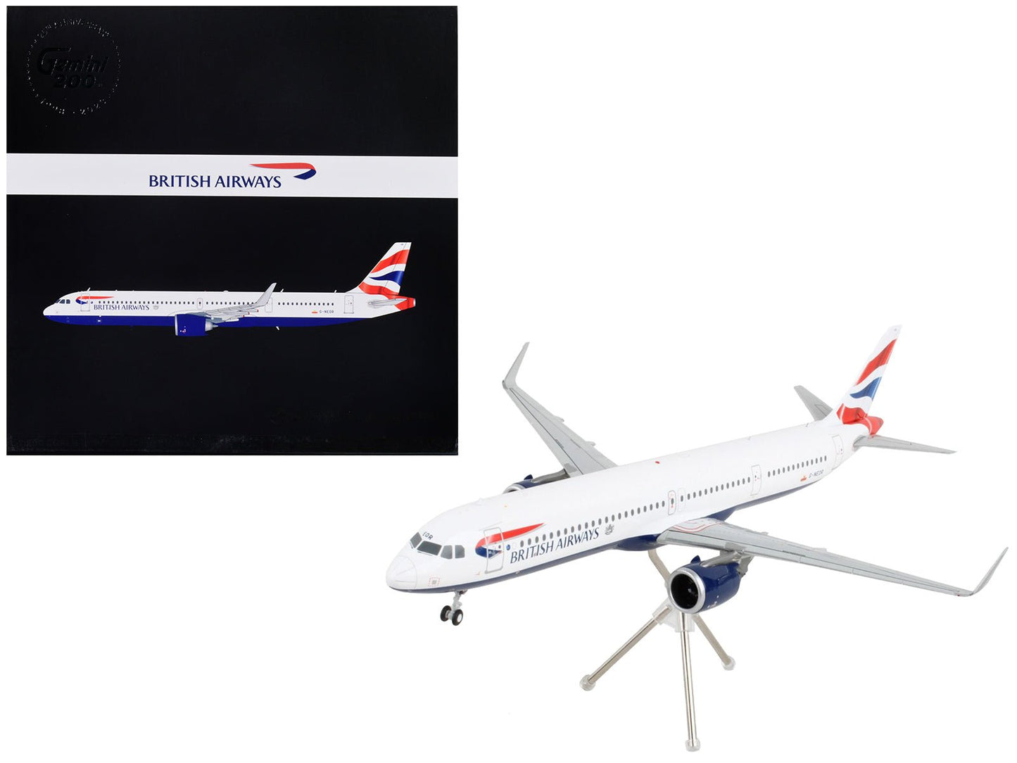 Airbus A321neo Commercial Aircraft "British Airways" White with Tail Stripes "Gemini 200" Series 1/200 Diecast Model Airplane by GeminiJets  free shipping USA