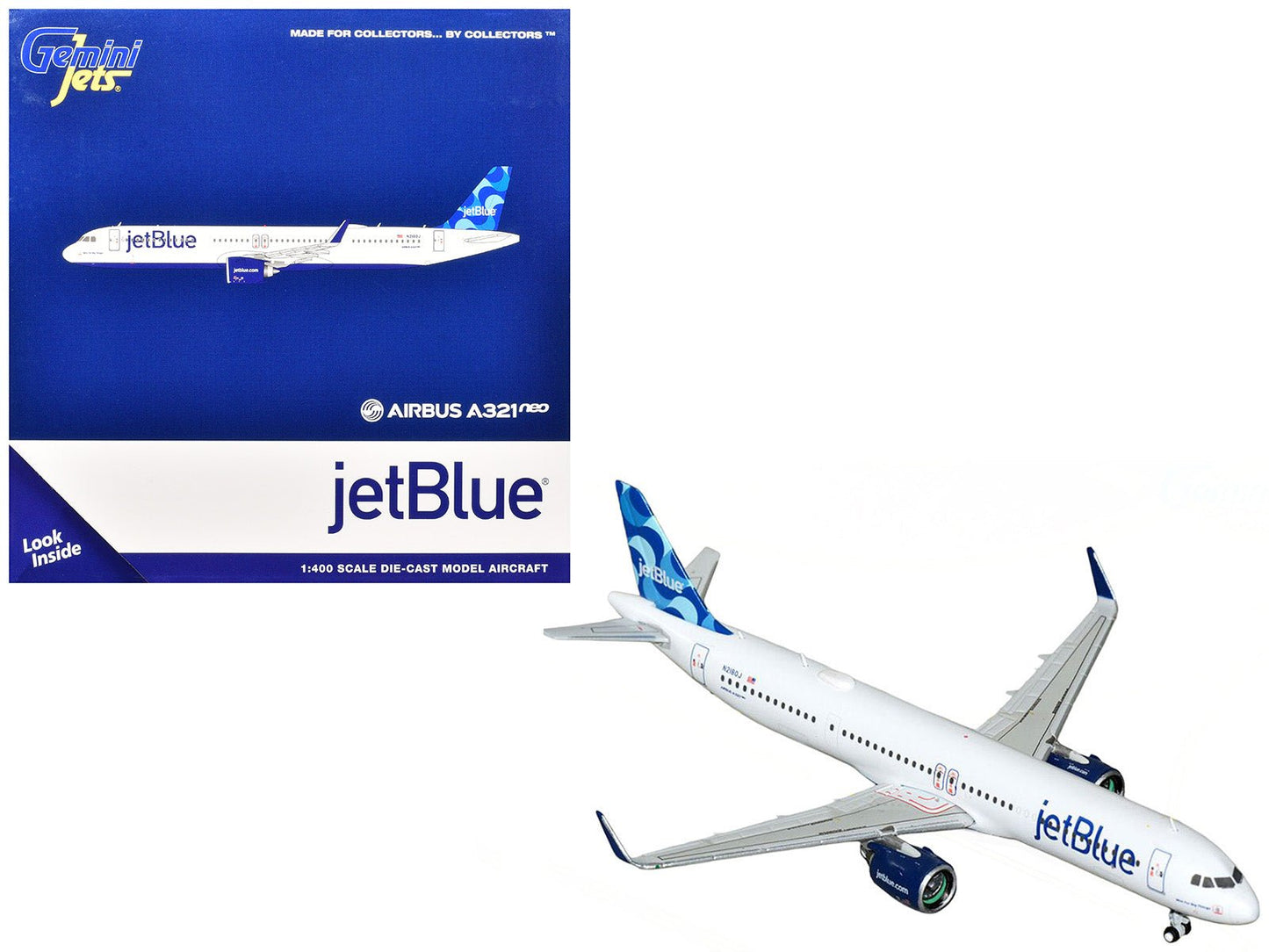 Airbus A321neo Commercial Aircraft "JetBlue Airways" (N2180J) White with Blue Tail 1/400 Diecast Model Airplane by GeminiJets  free shipping USA