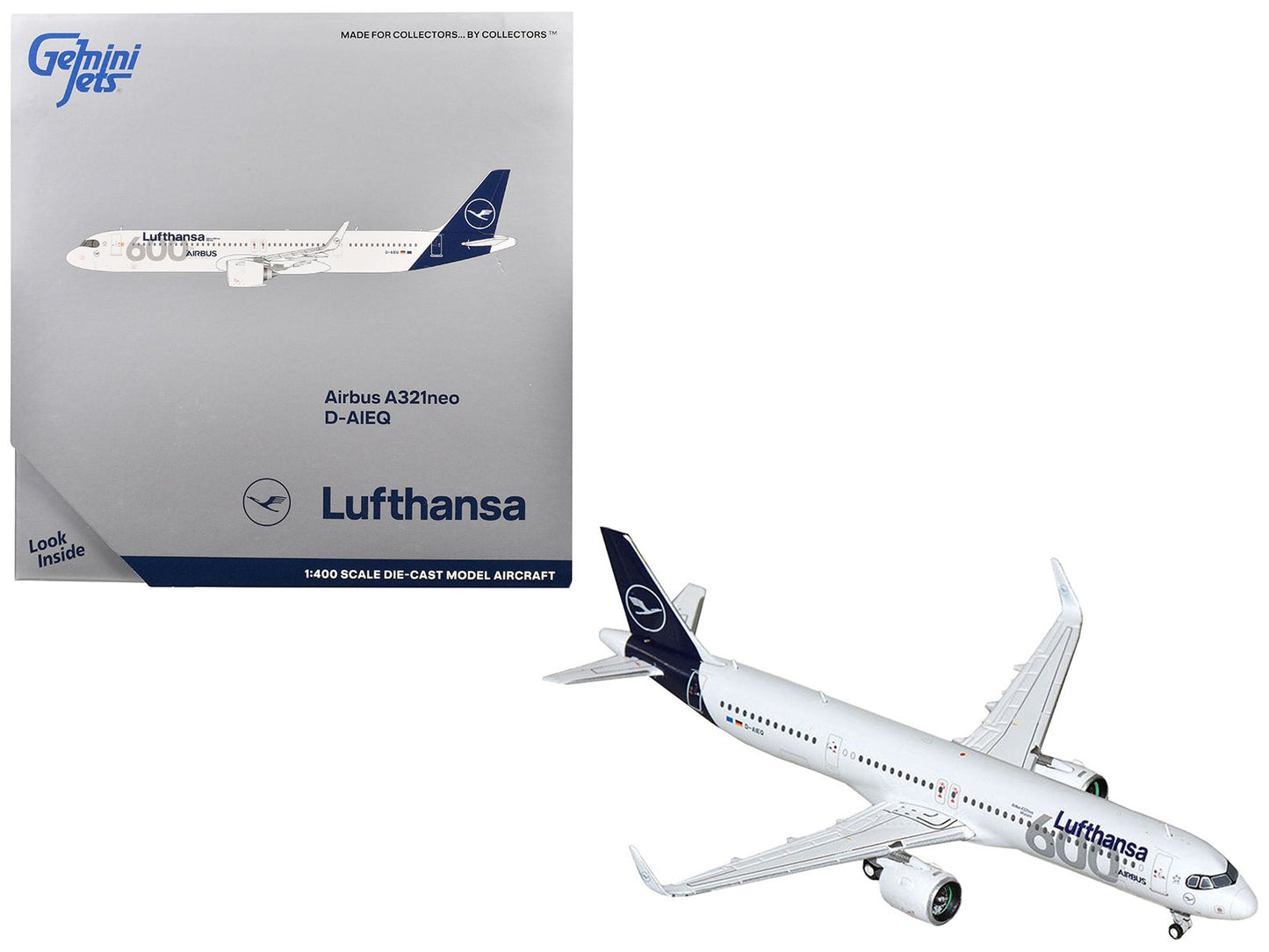 Airbus A321neo Commercial Aircraft "Lufthansa - 600th Airbus Aircraft" (D-AIEQ) White with Dark Blue Tail 1/400 Diecast Model Airplane by GeminiJets  free shipping USA