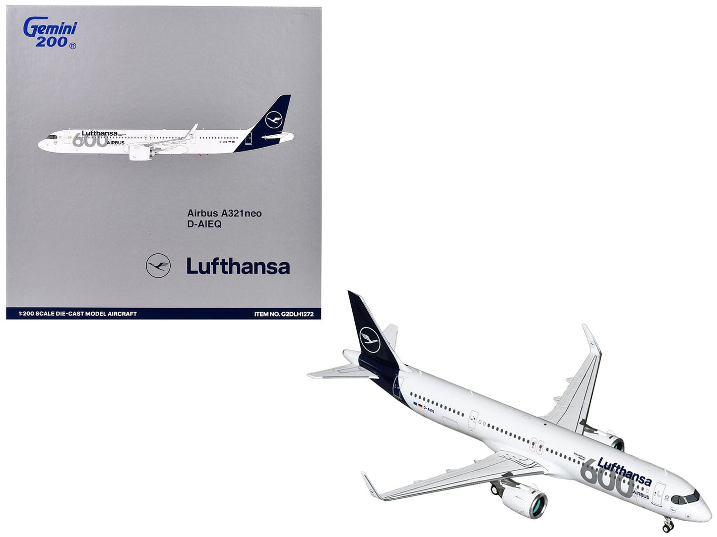 Airbus A321neo Commercial Aircraft "Lufthansa - 600th Airbus Aircraft" (D-AIEQ) White with Dark Blue Tail "Gemini 200" Series 1/200 Diecast Model Airplane by GeminiJets  free shipping USA