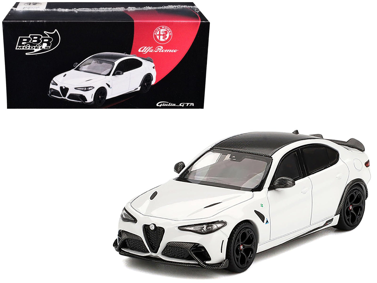 Alfa Romeo Giulia GTA White with Carbon Top 1/64 Diecast Model Car by BBR  free shipping USA