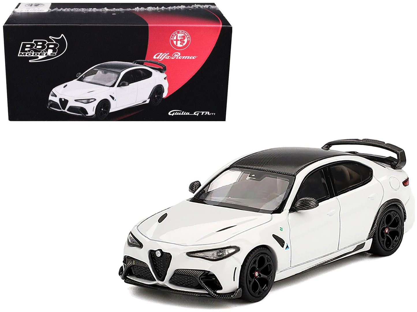 Alfa Romeo Giulia GTAm White with Carbon Top 1/64 Diecast Model Car by BBR  free shipping USA